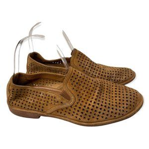 HS Trask Slip On Loafers Shoes Womens Sz 8.5 M Tan Metallic Suede Perforated a31